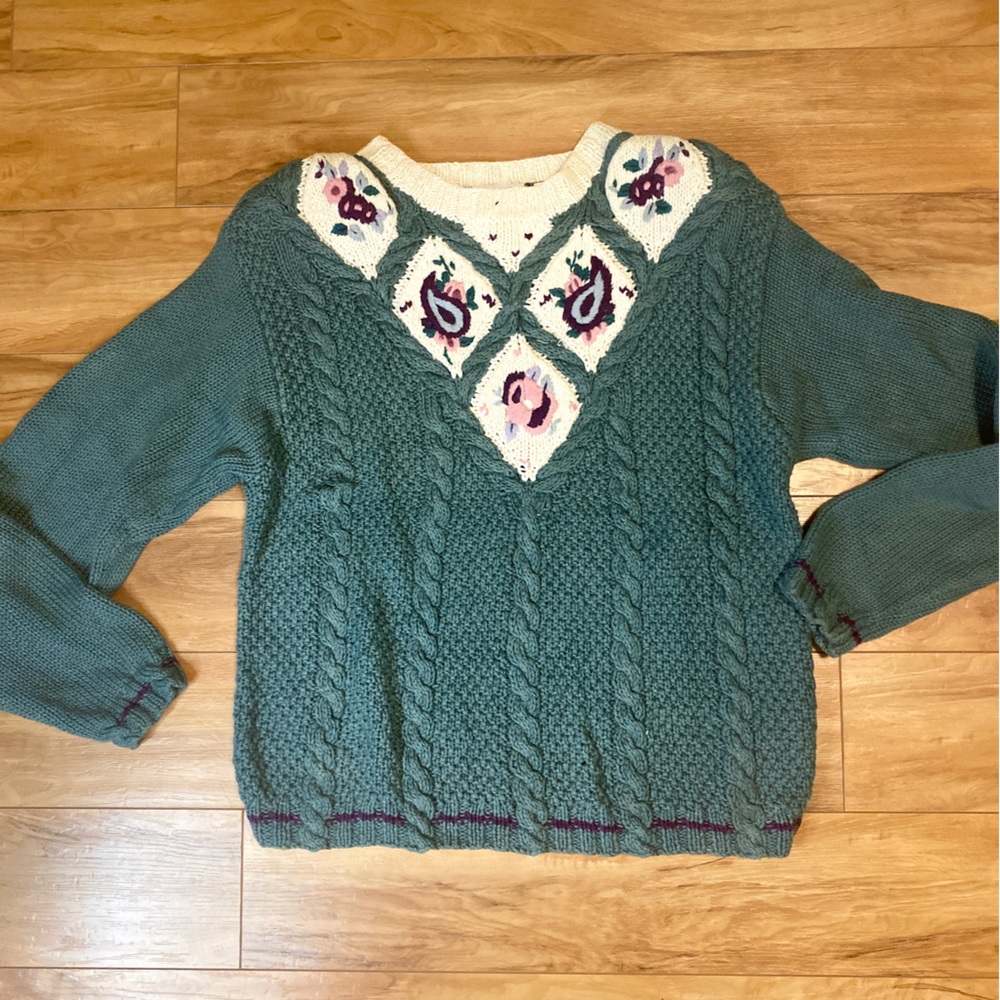 Vintage Russ Petites Light Blue Cable Knit Sweater